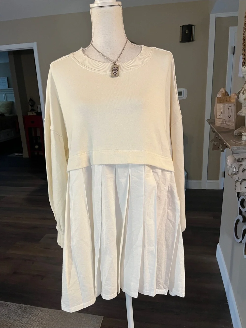 Free People Cream Pleated Mini Dress